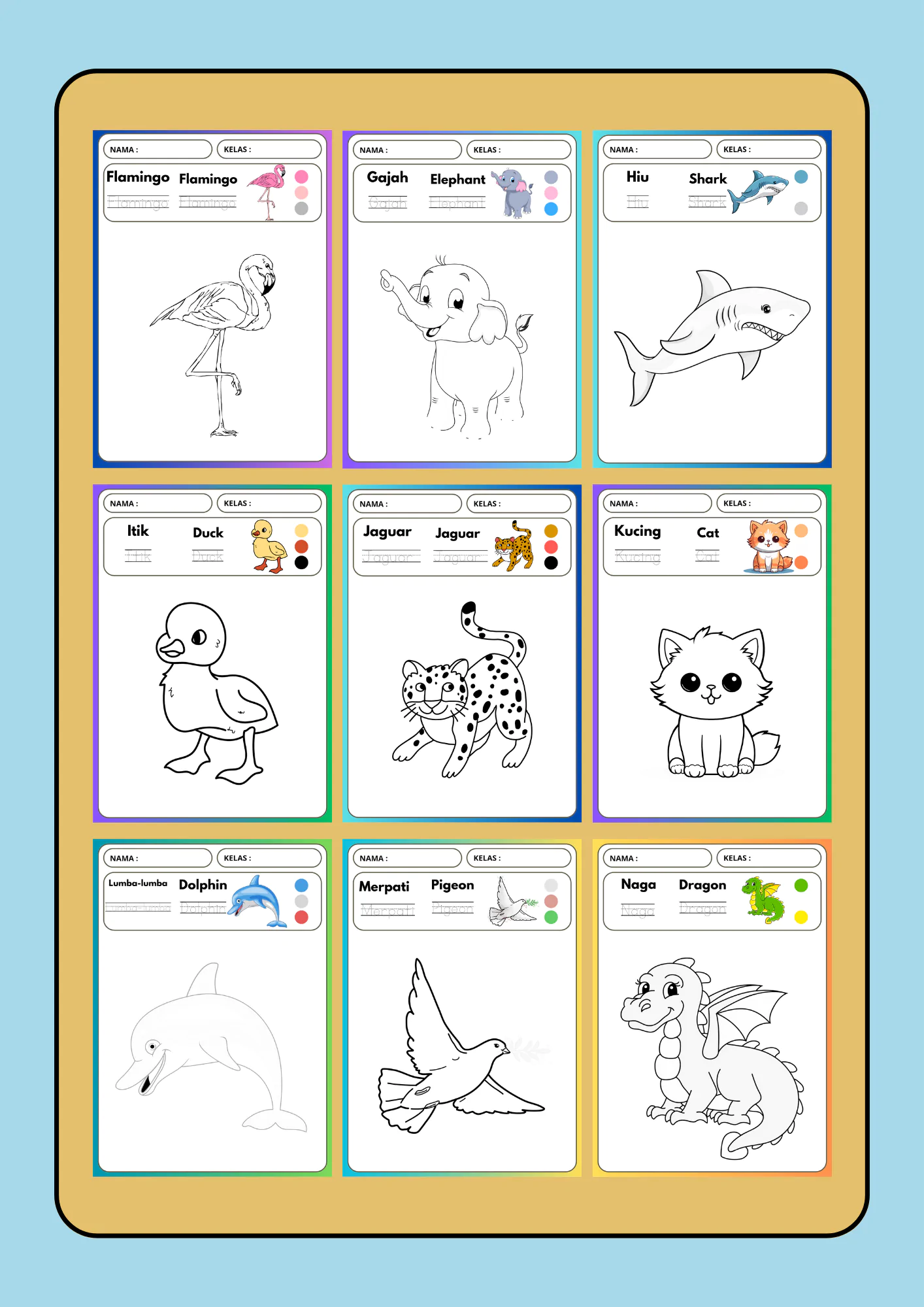 Coloring Book: Hewan A–Z + Bahasa Inggris (26 Halaman)